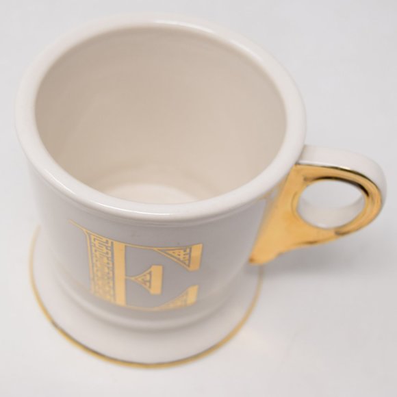 Anthropologie Mug E Initial Gold Trim Shaving Cup Monogram Typeface Boho 14 oz - Picture 9 of 16